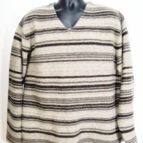Vintage Joseph Abboud Mens Large Lambswool Striped V Neck Sweater Gray White - Picture 2 of 9